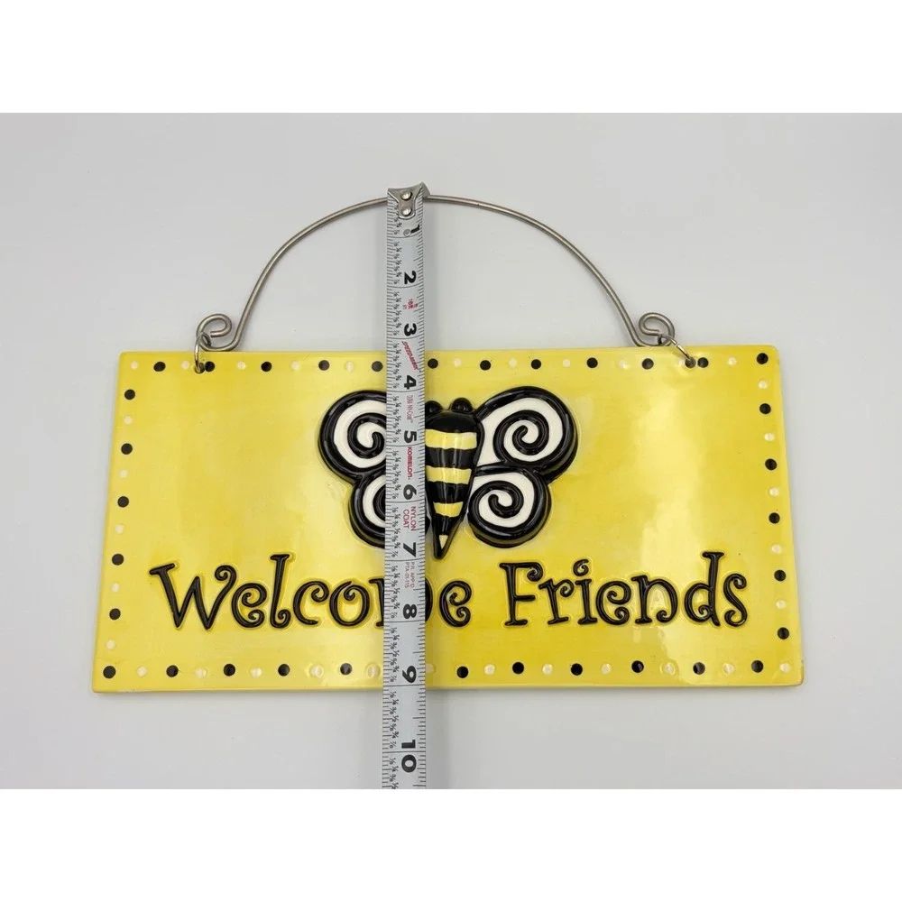 MSC 3D Bee Welcome Friends Sign Ceramic Wall Plaque Yellow Black Home Decor